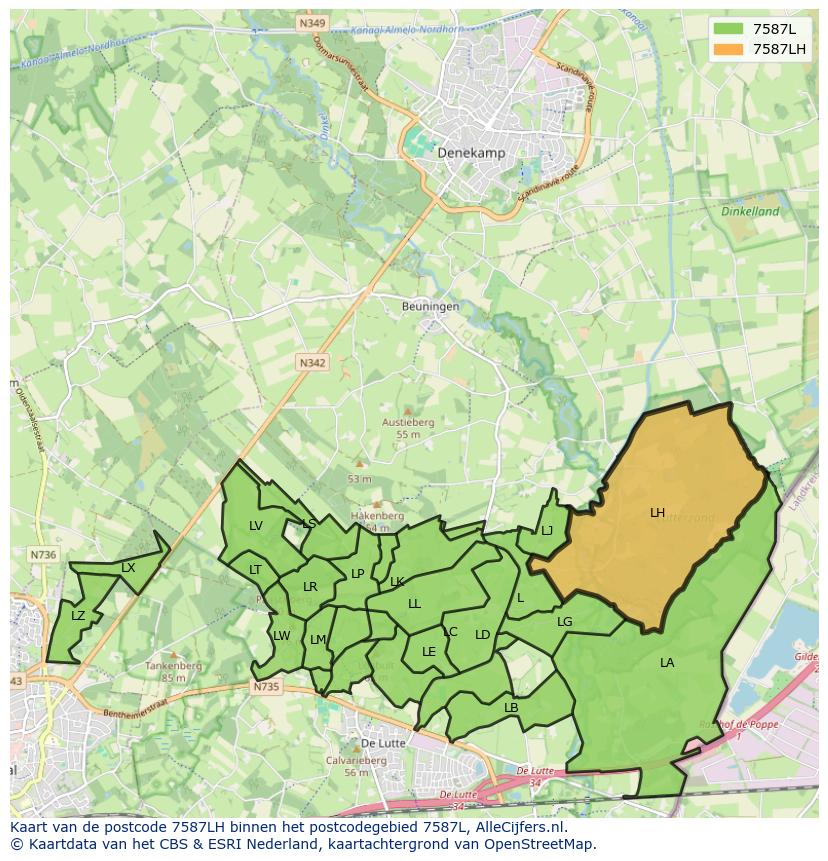 Afbeelding van het postcodegebied 7587 LH op de kaart.