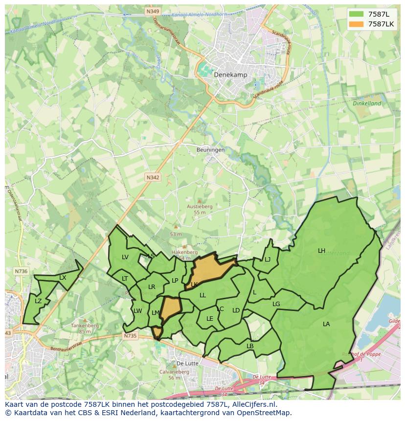 Afbeelding van het postcodegebied 7587 LK op de kaart.