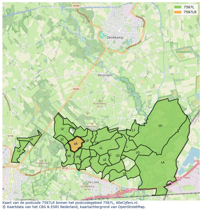 Afbeelding van het postcodegebied 7587 LR op de kaart.