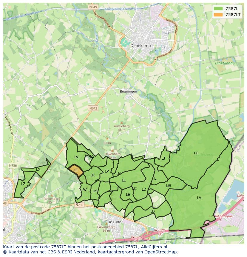 Afbeelding van het postcodegebied 7587 LT op de kaart.