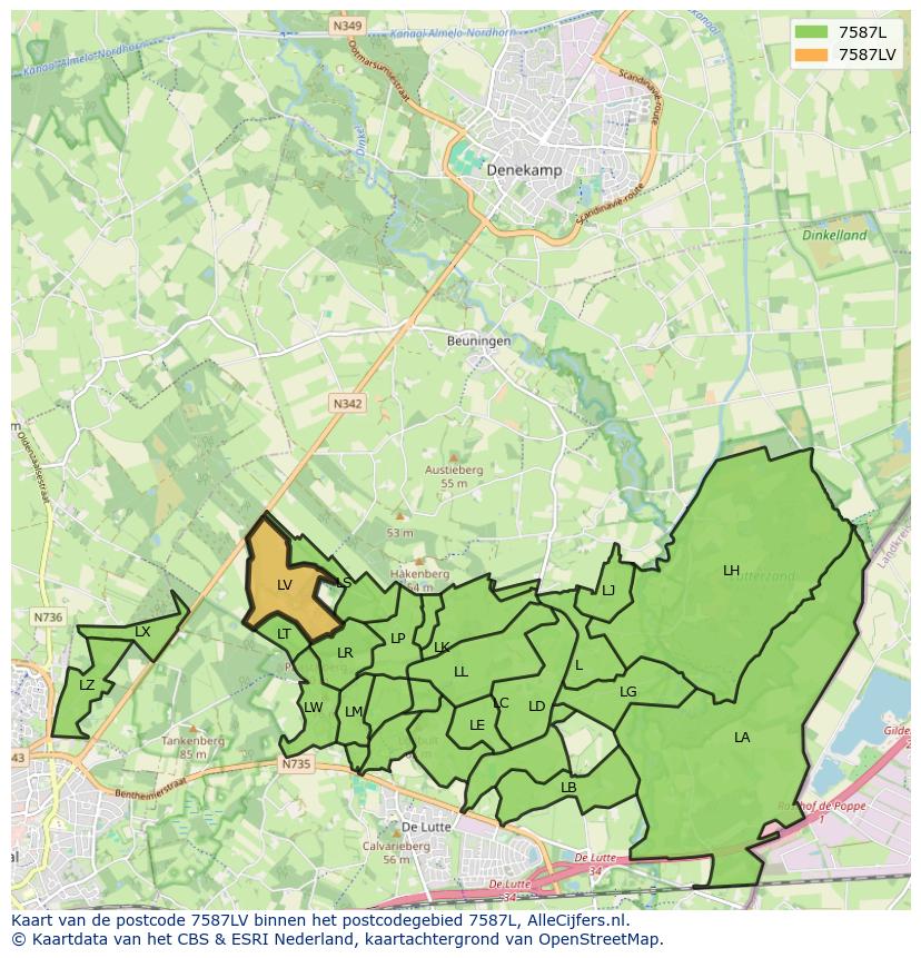 Afbeelding van het postcodegebied 7587 LV op de kaart.