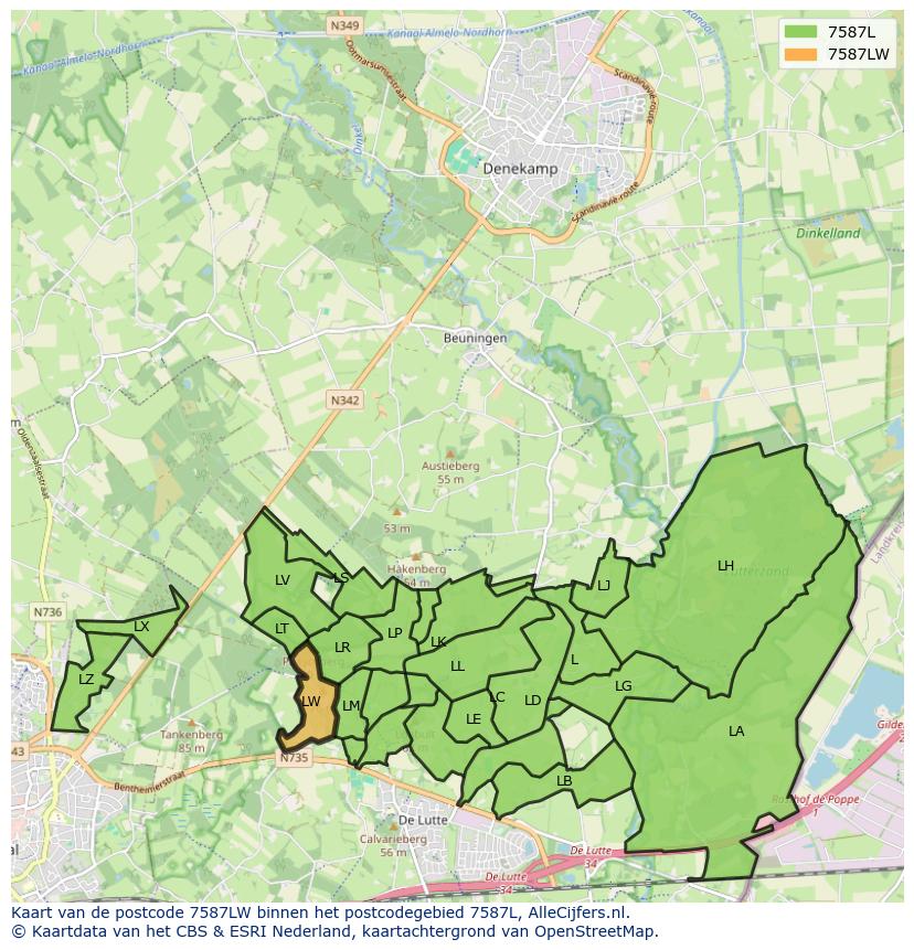 Afbeelding van het postcodegebied 7587 LW op de kaart.