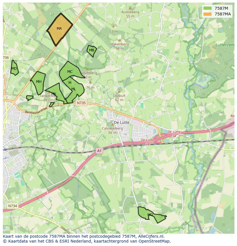 Afbeelding van het postcodegebied 7587 MA op de kaart.