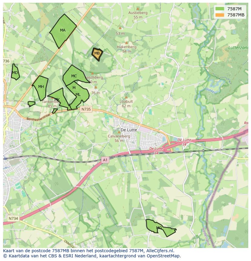 Afbeelding van het postcodegebied 7587 MB op de kaart.