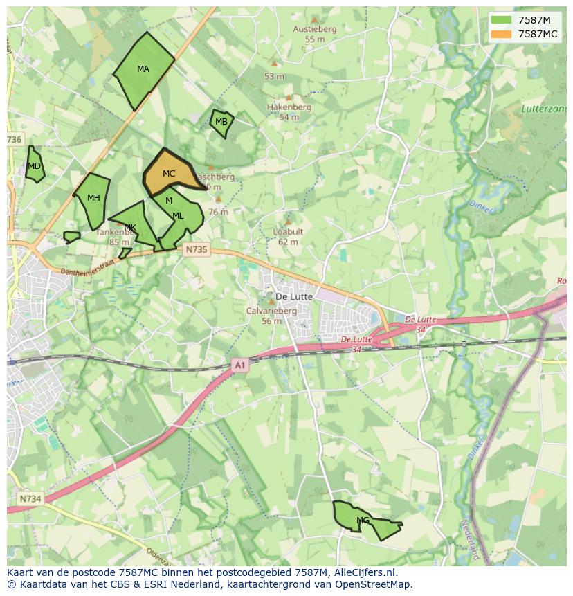 Afbeelding van het postcodegebied 7587 MC op de kaart.