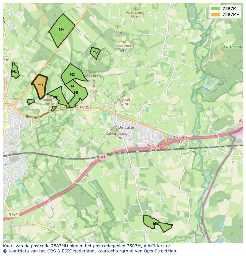 Afbeelding van het postcodegebied 7587 MH op de kaart.