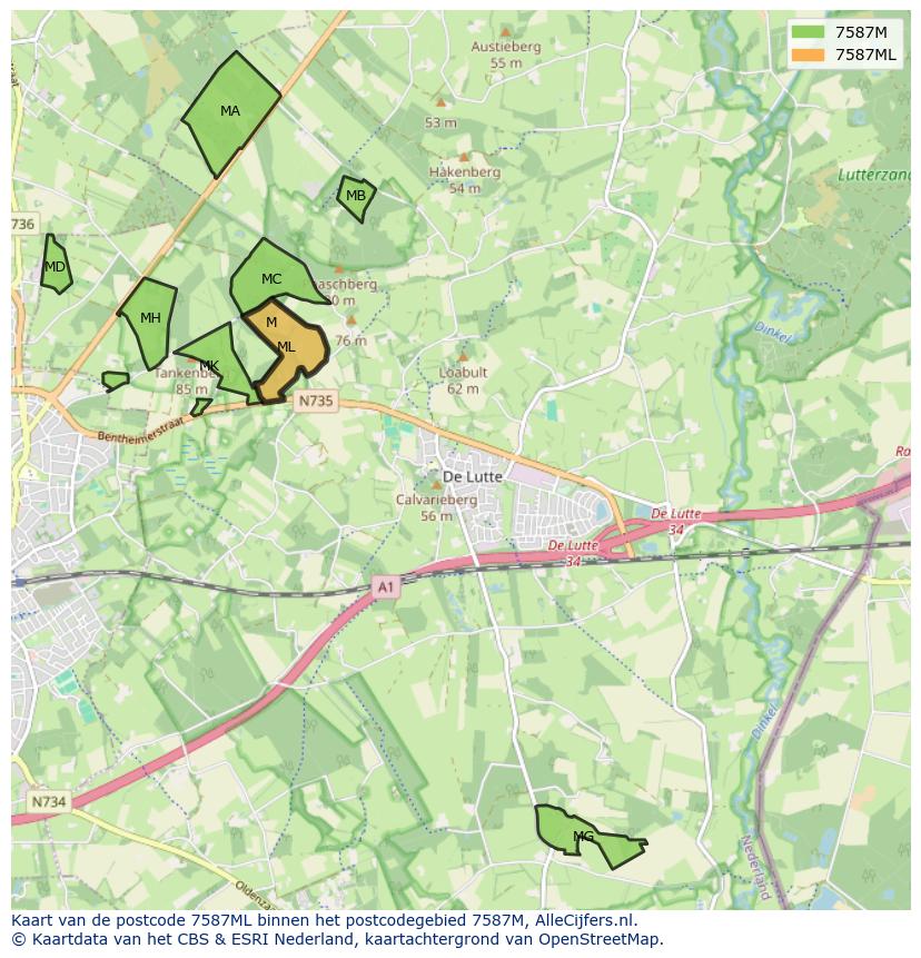 Afbeelding van het postcodegebied 7587 ML op de kaart.