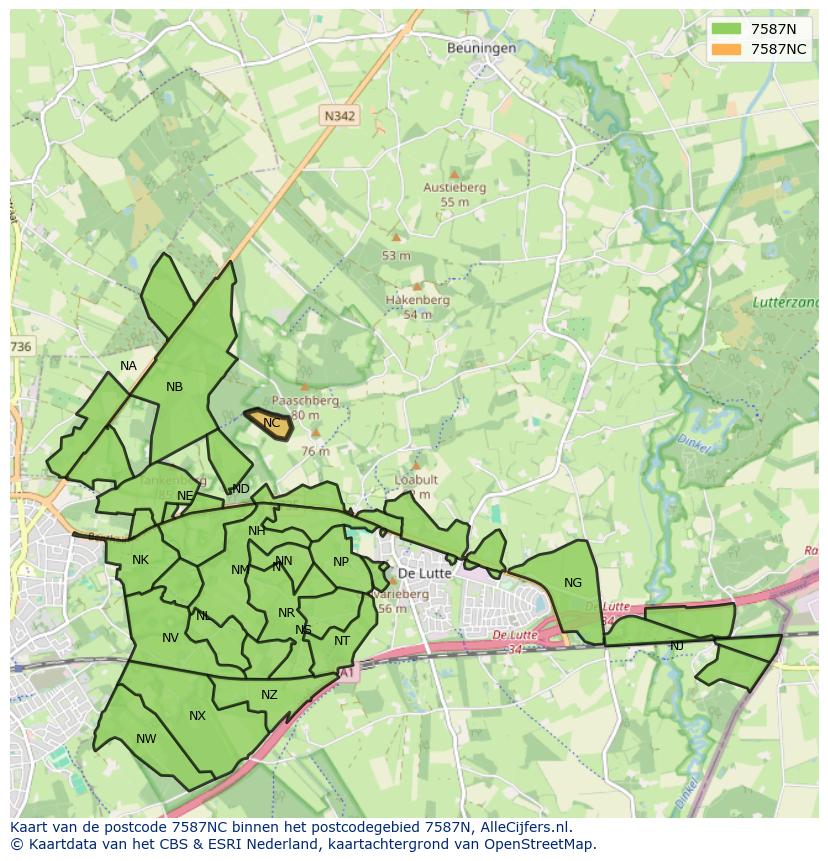 Afbeelding van het postcodegebied 7587 NC op de kaart.