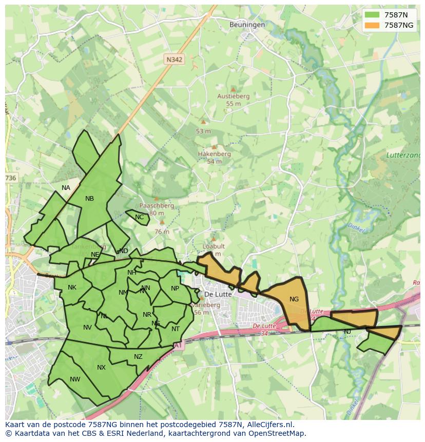 Afbeelding van het postcodegebied 7587 NG op de kaart.