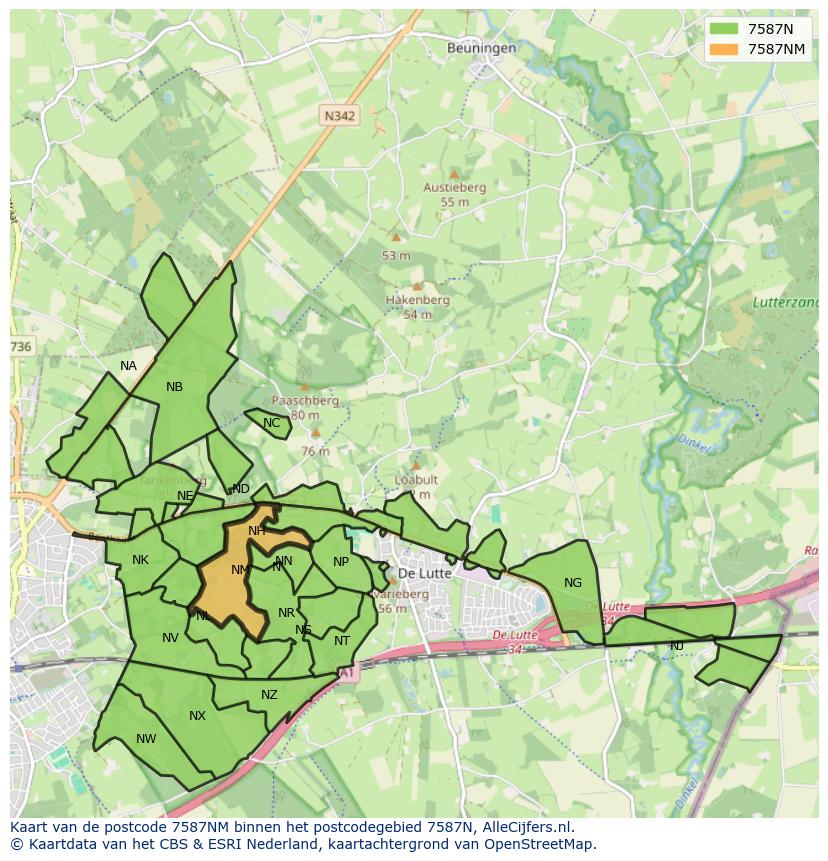 Afbeelding van het postcodegebied 7587 NM op de kaart.