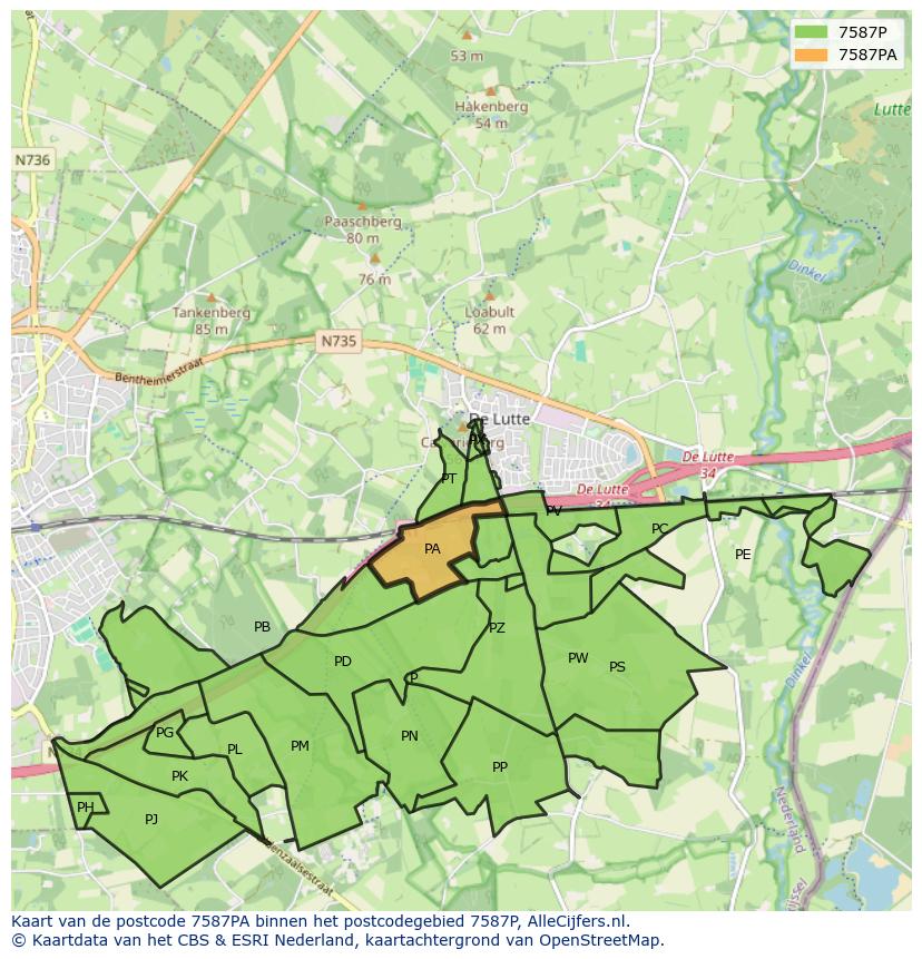 Afbeelding van het postcodegebied 7587 PA op de kaart.