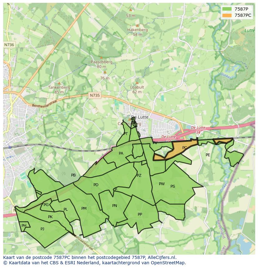 Afbeelding van het postcodegebied 7587 PC op de kaart.