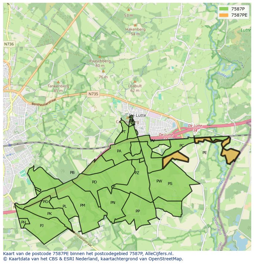 Afbeelding van het postcodegebied 7587 PE op de kaart.