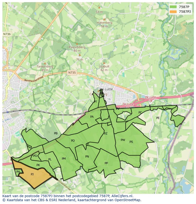 Afbeelding van het postcodegebied 7587 PJ op de kaart.
