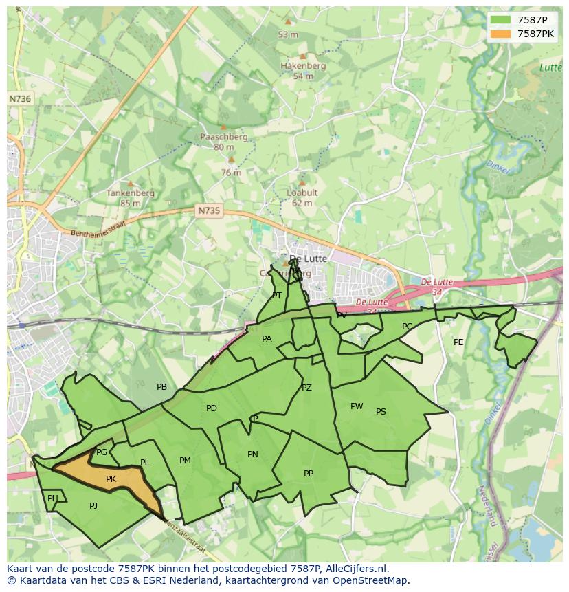 Afbeelding van het postcodegebied 7587 PK op de kaart.