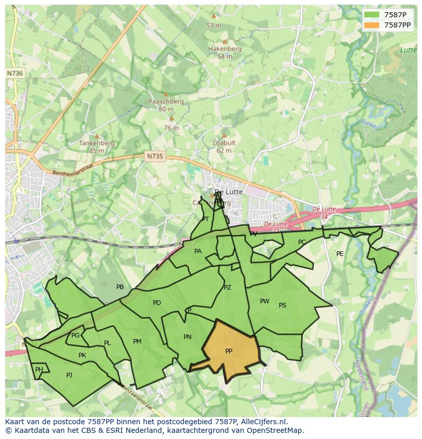 Afbeelding van het postcodegebied 7587 PP op de kaart.