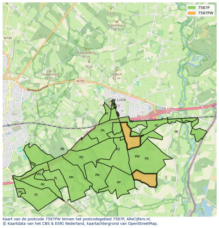 Afbeelding van het postcodegebied 7587 PW op de kaart.