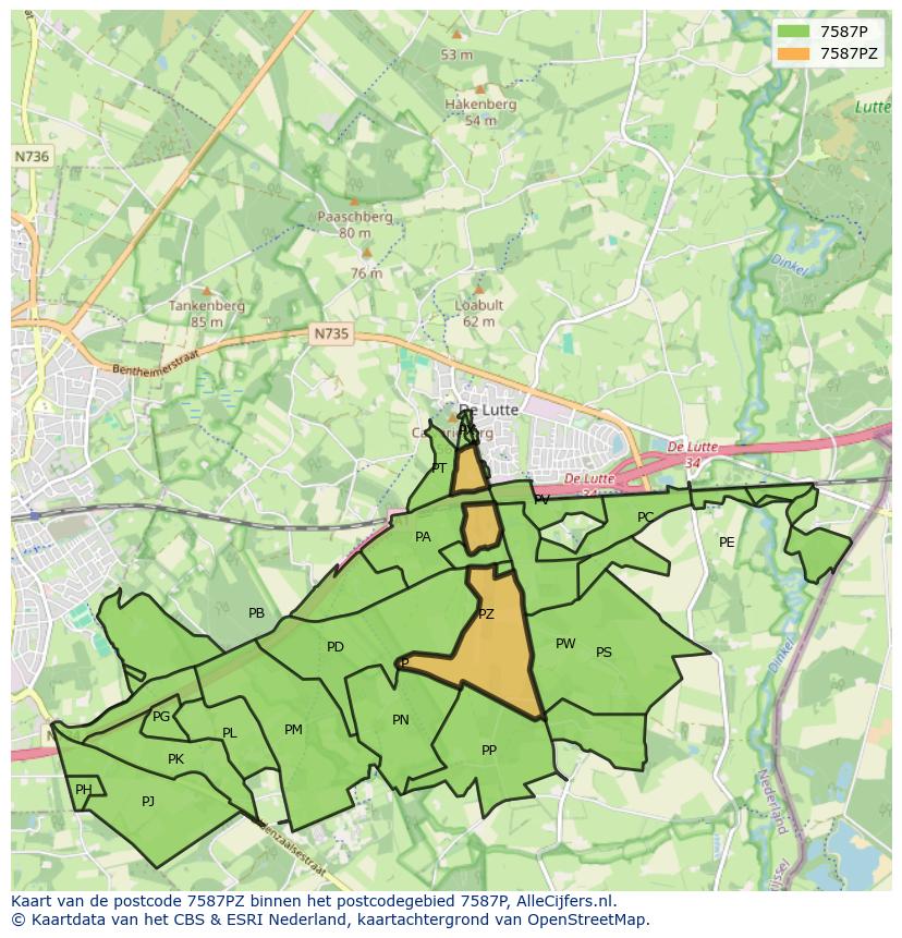 Afbeelding van het postcodegebied 7587 PZ op de kaart.