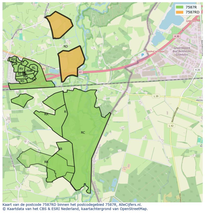 Afbeelding van het postcodegebied 7587 RD op de kaart.