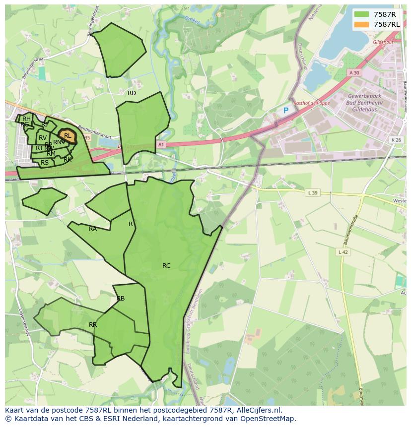 Afbeelding van het postcodegebied 7587 RL op de kaart.