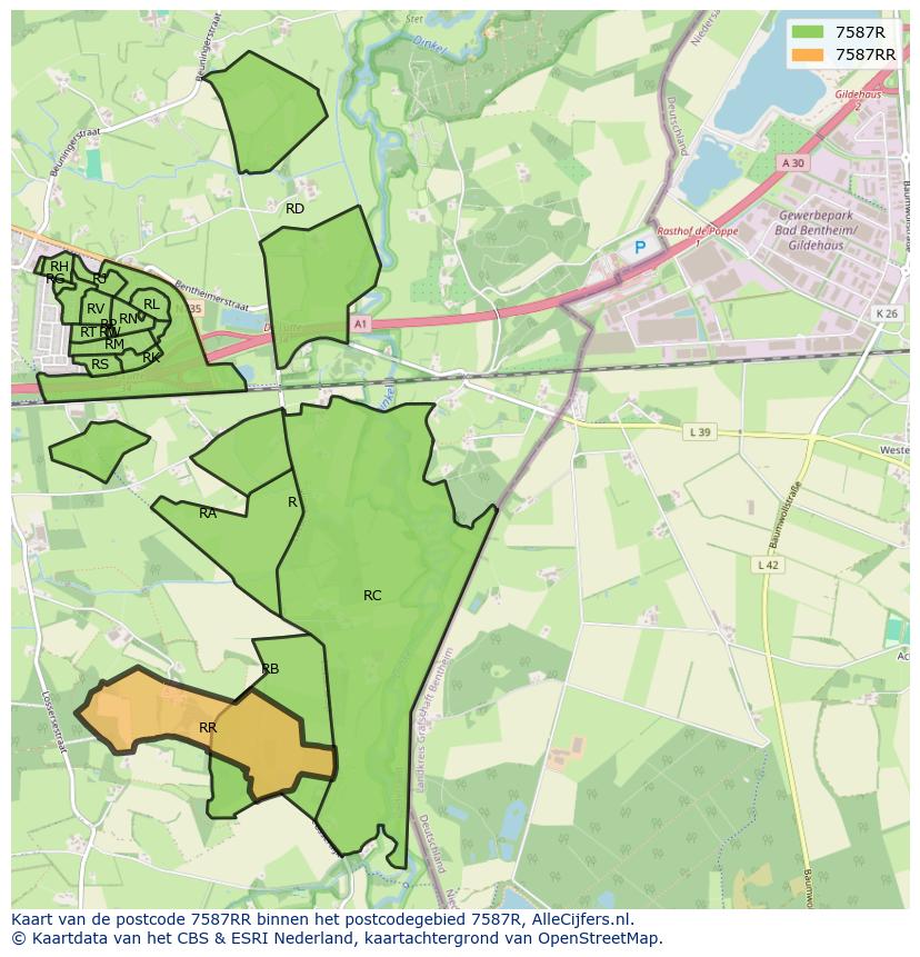 Afbeelding van het postcodegebied 7587 RR op de kaart.