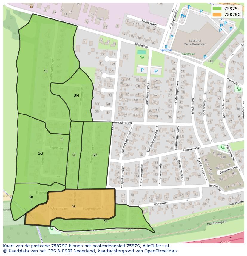 Afbeelding van het postcodegebied 7587 SC op de kaart.