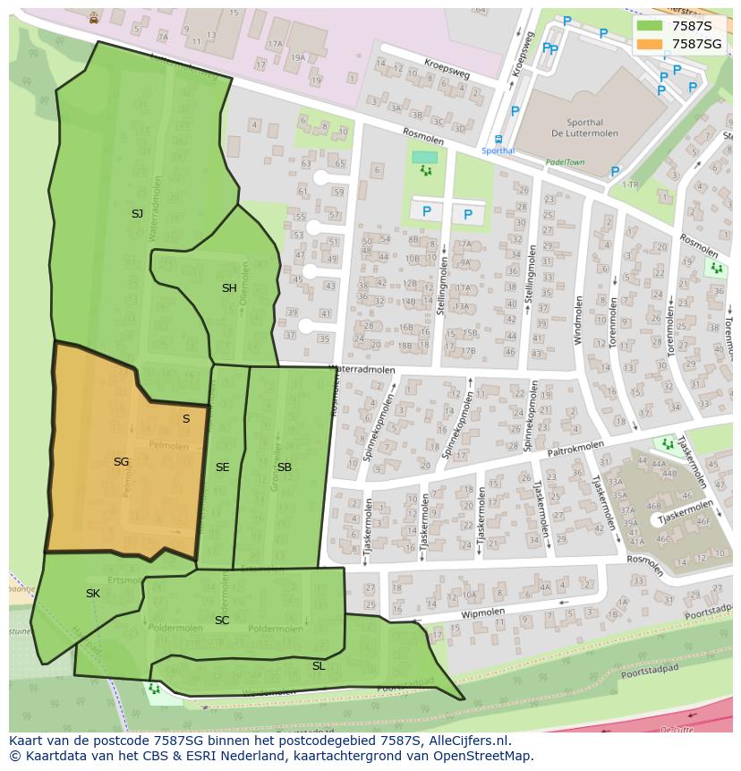 Afbeelding van het postcodegebied 7587 SG op de kaart.