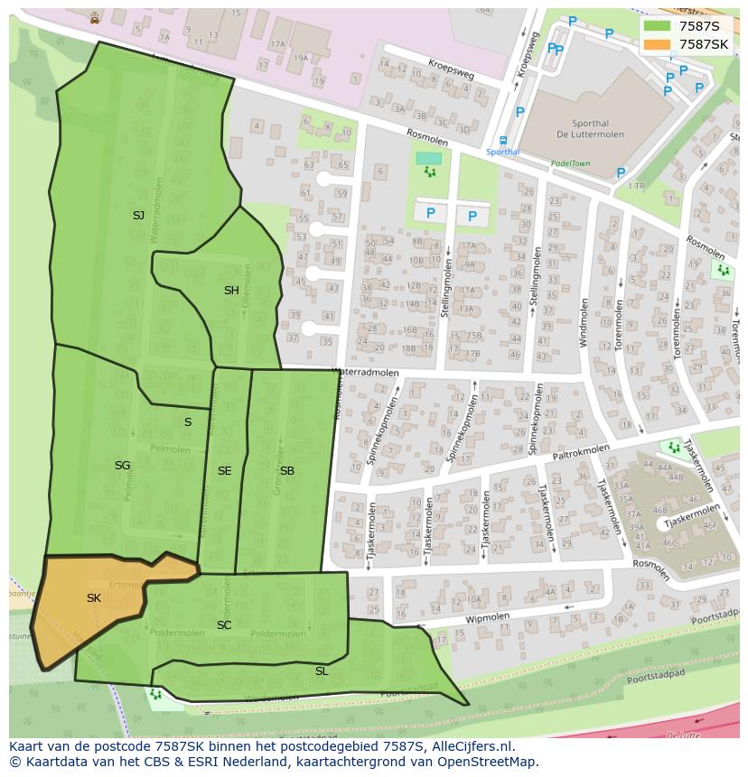 Afbeelding van het postcodegebied 7587 SK op de kaart.