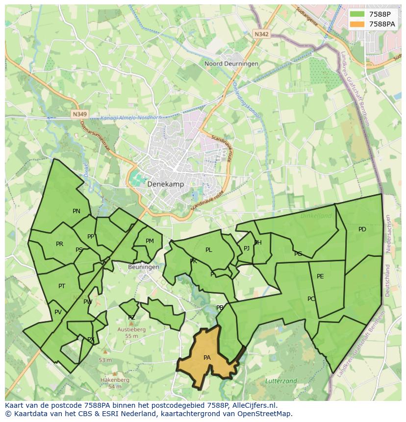 Afbeelding van het postcodegebied 7588 PA op de kaart.