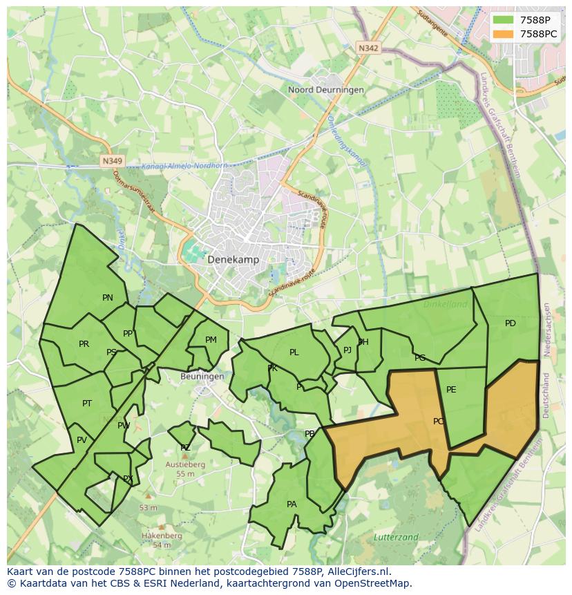 Afbeelding van het postcodegebied 7588 PC op de kaart.