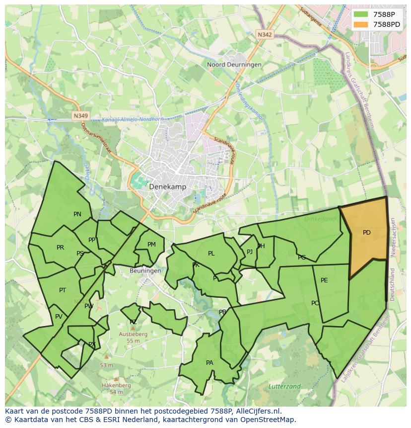 Afbeelding van het postcodegebied 7588 PD op de kaart.