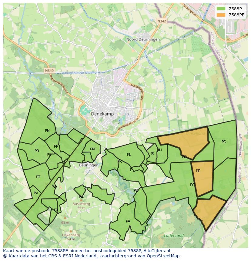 Afbeelding van het postcodegebied 7588 PE op de kaart.