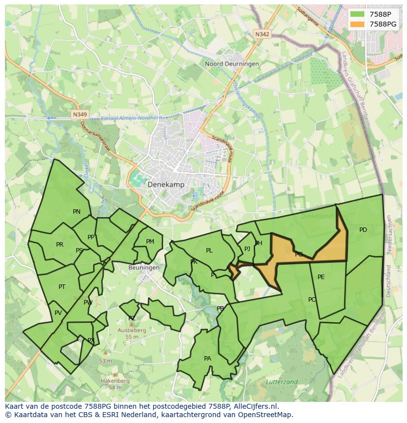 Afbeelding van het postcodegebied 7588 PG op de kaart.