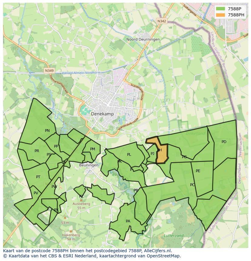 Afbeelding van het postcodegebied 7588 PH op de kaart.