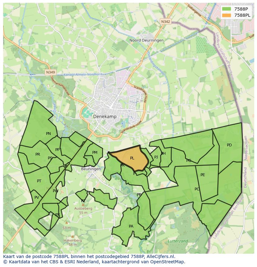 Afbeelding van het postcodegebied 7588 PL op de kaart.