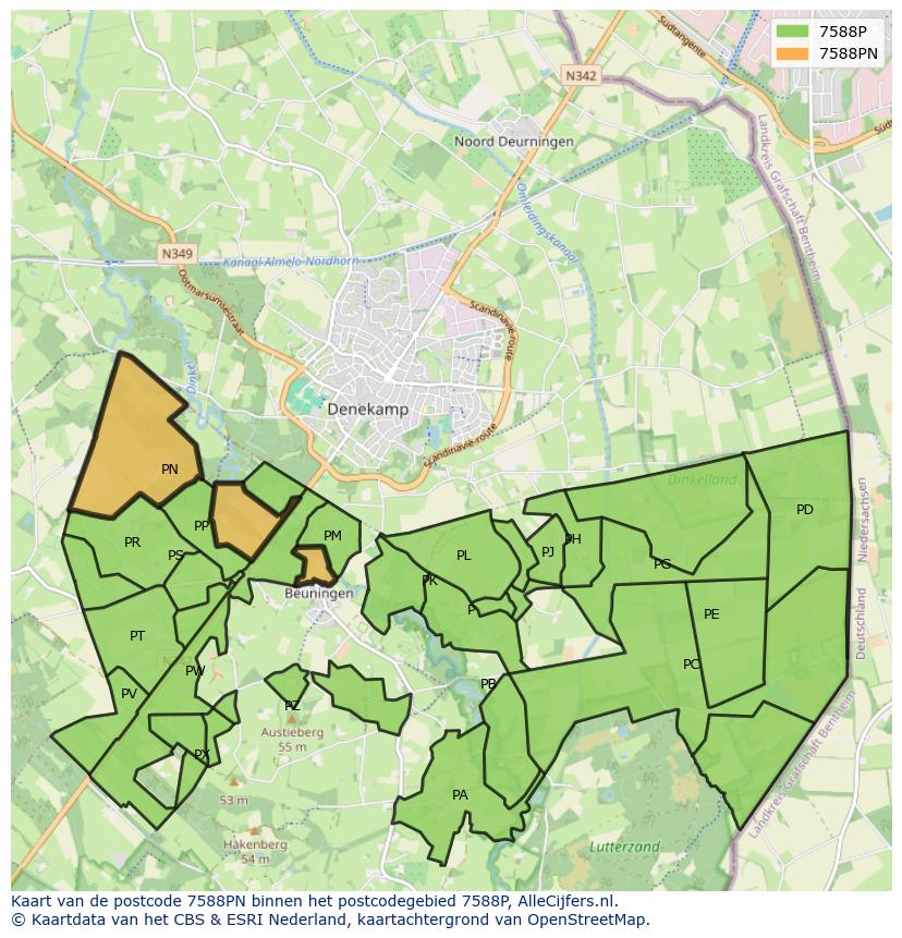 Afbeelding van het postcodegebied 7588 PN op de kaart.