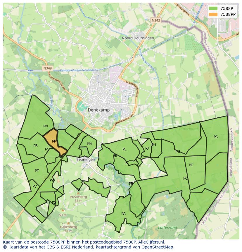 Afbeelding van het postcodegebied 7588 PP op de kaart.