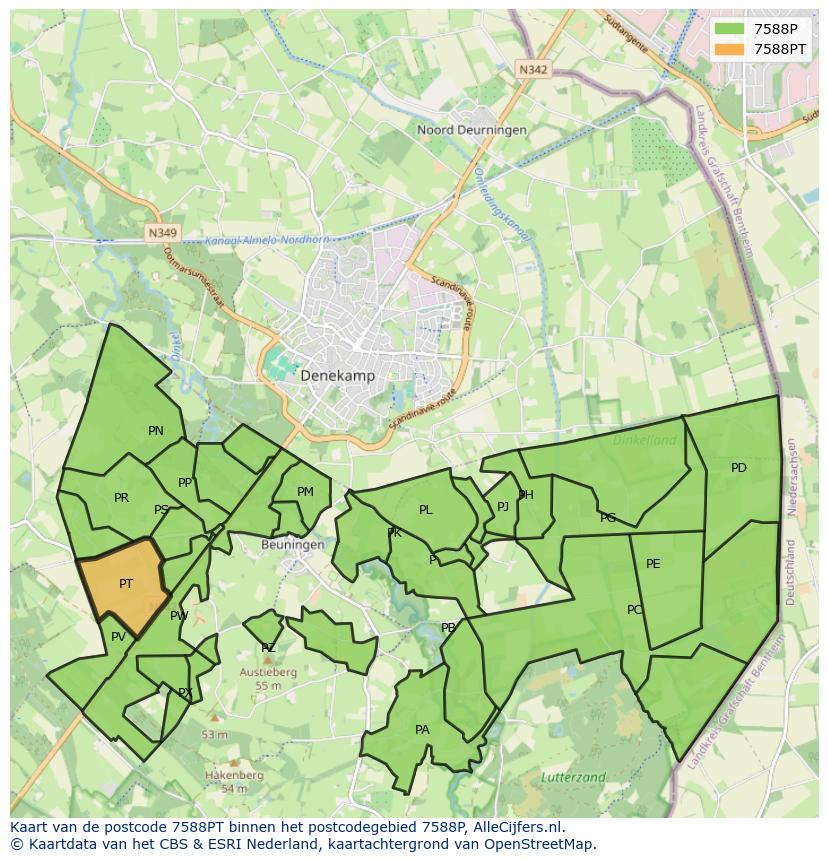 Afbeelding van het postcodegebied 7588 PT op de kaart.
