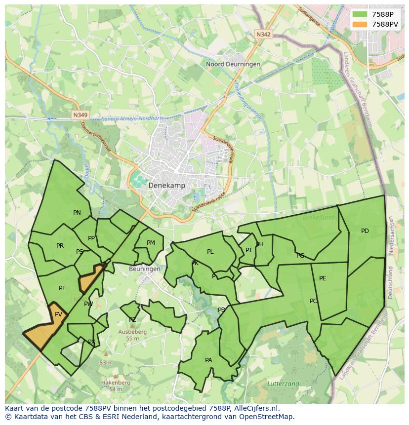 Afbeelding van het postcodegebied 7588 PV op de kaart.