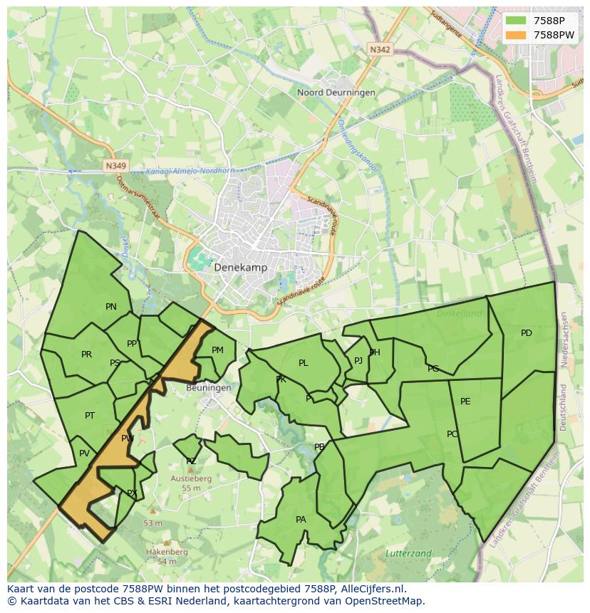 Afbeelding van het postcodegebied 7588 PW op de kaart.