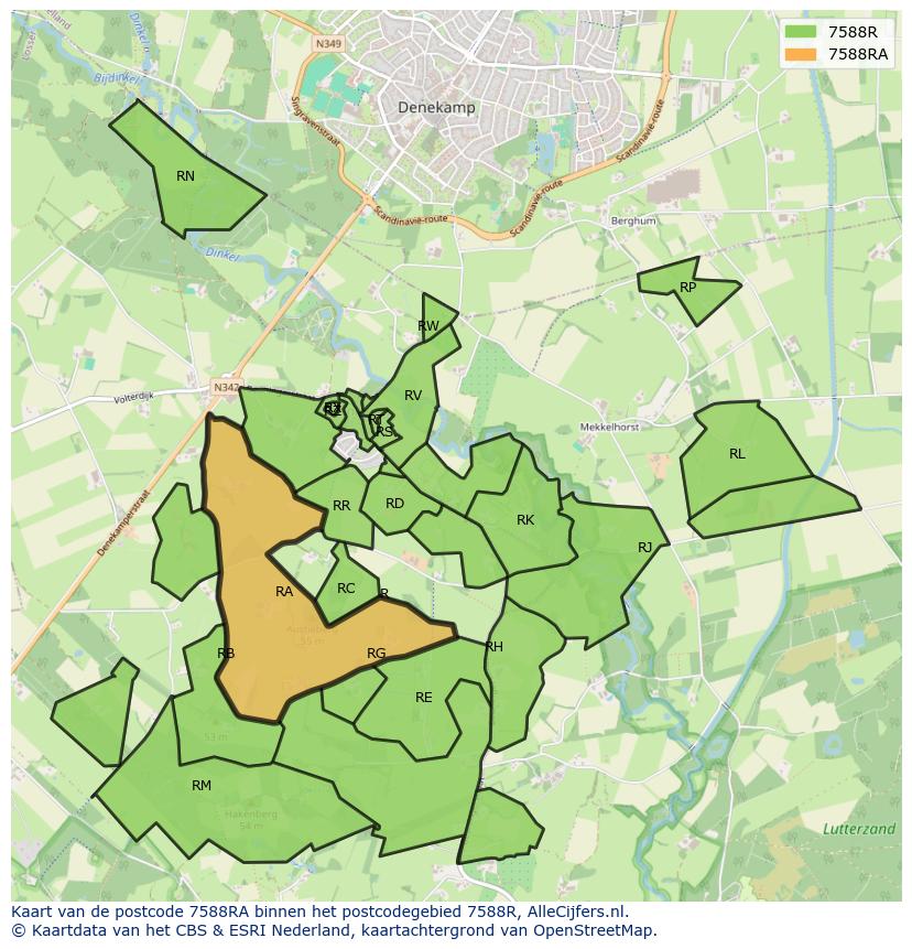 Afbeelding van het postcodegebied 7588 RA op de kaart.