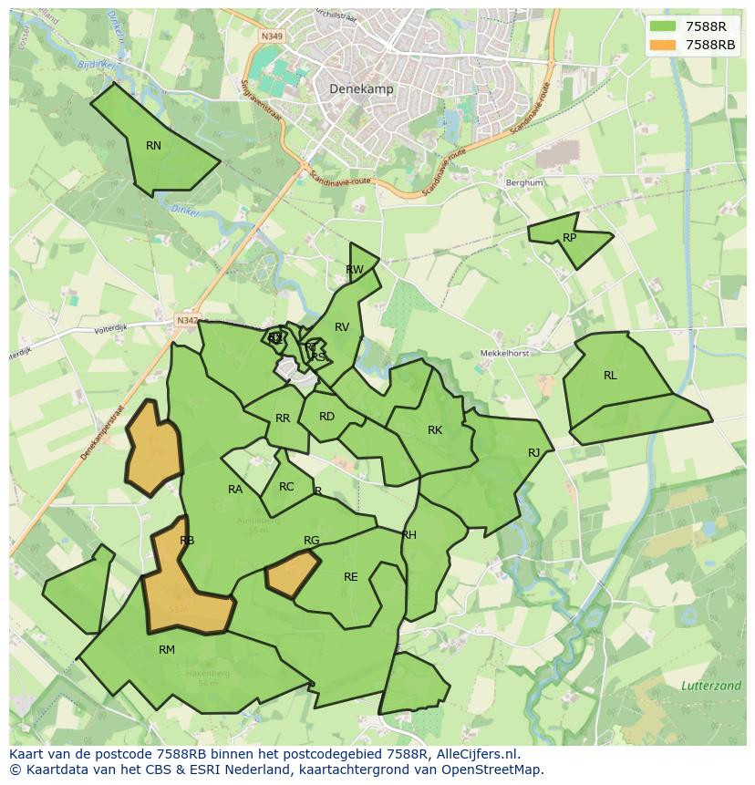 Afbeelding van het postcodegebied 7588 RB op de kaart.