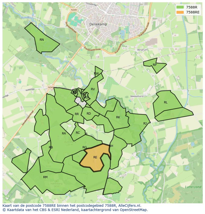 Afbeelding van het postcodegebied 7588 RE op de kaart.