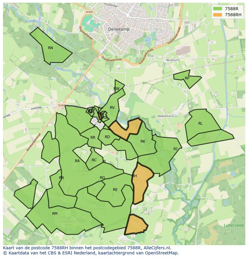 Afbeelding van het postcodegebied 7588 RH op de kaart.