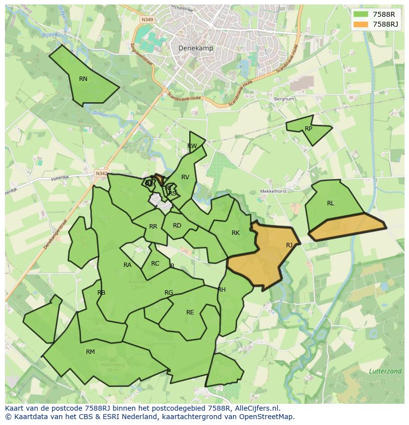 Afbeelding van het postcodegebied 7588 RJ op de kaart.