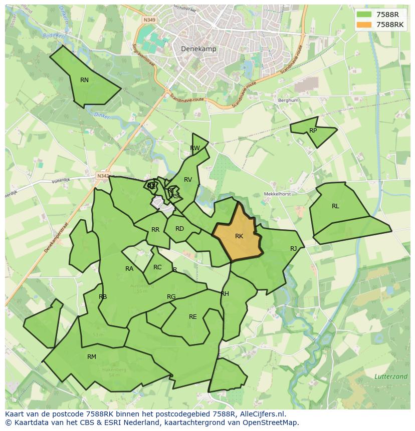 Afbeelding van het postcodegebied 7588 RK op de kaart.