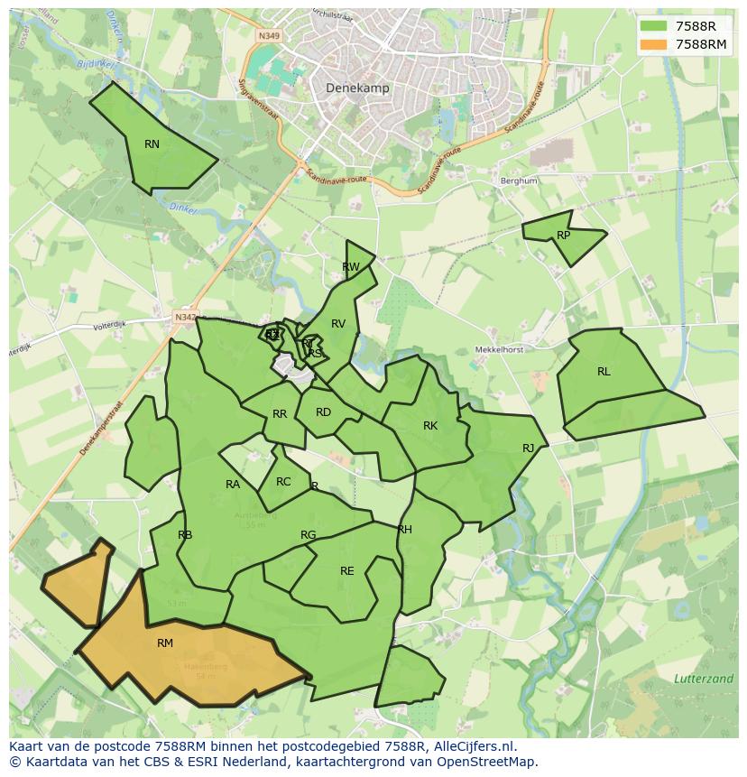 Afbeelding van het postcodegebied 7588 RM op de kaart.