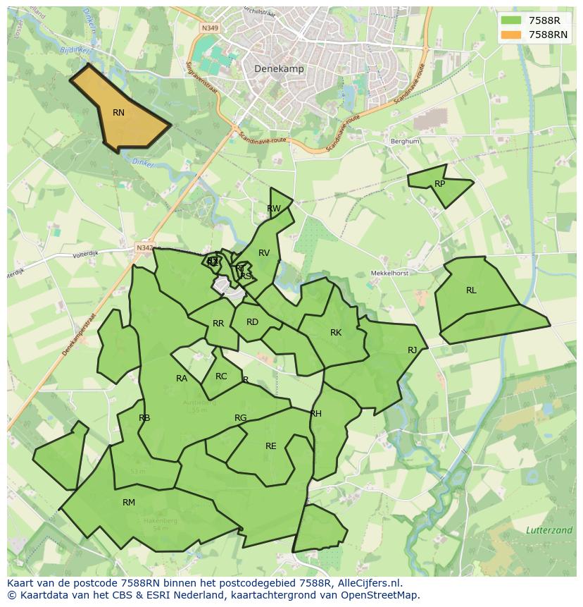 Afbeelding van het postcodegebied 7588 RN op de kaart.
