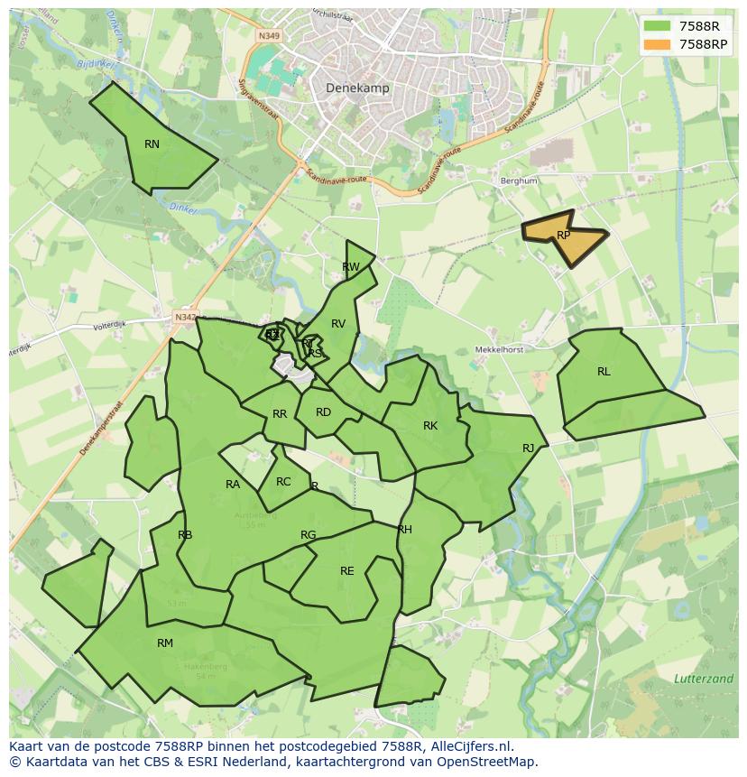 Afbeelding van het postcodegebied 7588 RP op de kaart.