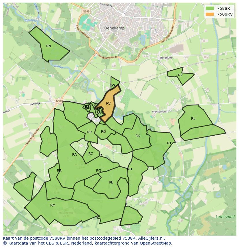 Afbeelding van het postcodegebied 7588 RV op de kaart.